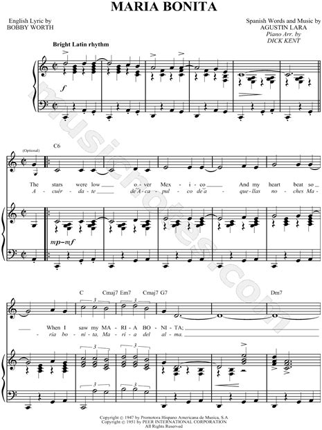 agustin lara maria bonita sheet music in c major download and print