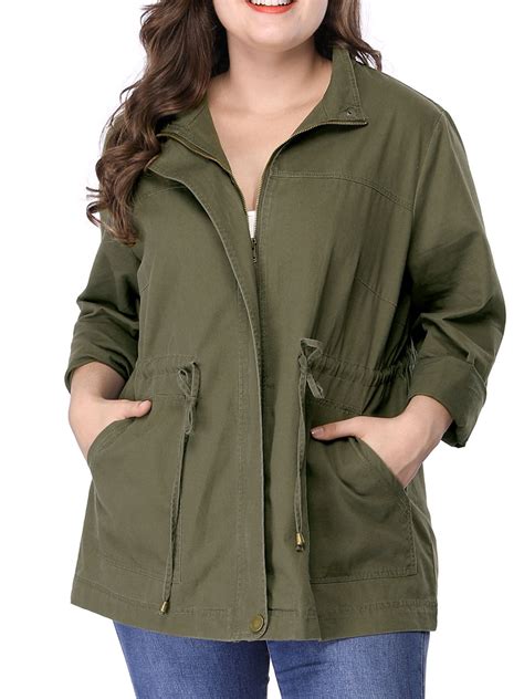 unique bargains womens  size coat stand collar zip  utility jacket walmartcom