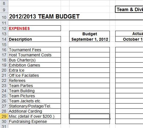 sports team budget template spreadsheet excel budget template budget