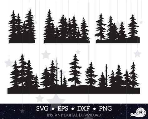 pine tree lines vector clipart set instant digital etsy svg clip