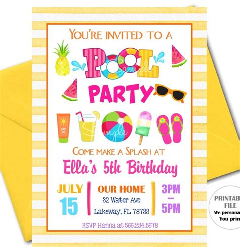 pool party invitation pool party birthday invitation printable summer