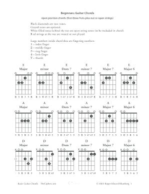printable beginners guitar chords chart forms  templates fillable samples   word