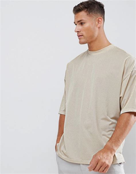 asos synthetic oversized  shirt   sleeve  mesh  beige  natural  men lyst