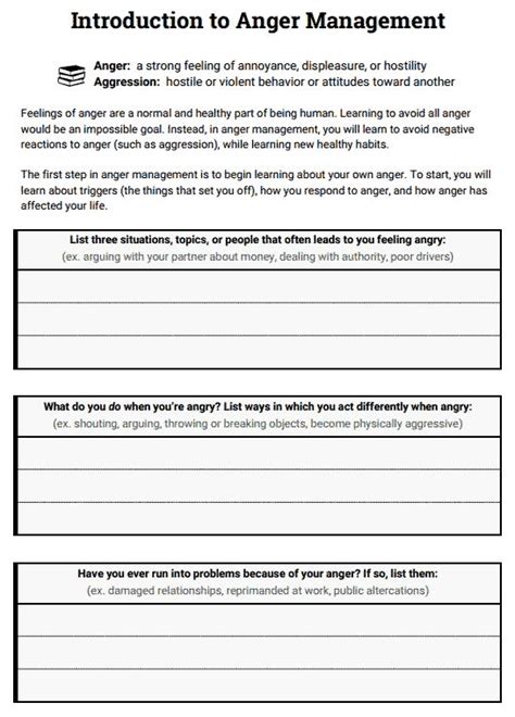 introduction to anger management worksheet therapist aid anger