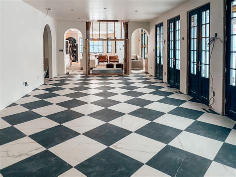 details   stone checkerboard floors   dining room theyre finished chris