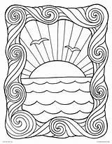 Coloring Pages Waves Sunset Water Ocean Printable Sheet Wave Adults Summer Color Kids Scene Sun Print Frame Summertime Getcolorings Popular sketch template