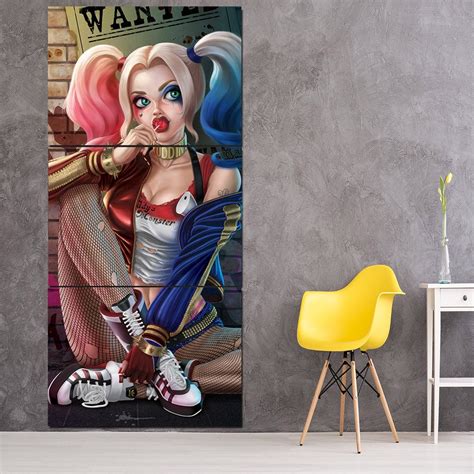 Suicide Squad Harley Quinn Sitting Pose 3pcs Vertical Canvas