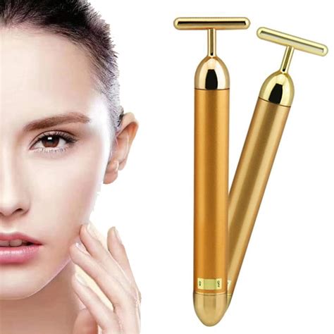 beauty bar 24k golden pulse facial massager t shape electric sign face