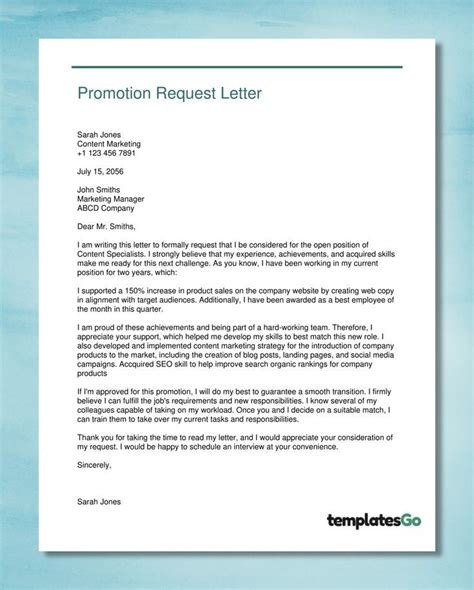 strong promotion request letter template sample   lettering