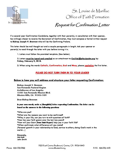 confirmation letter  bishop confirmation letter   bishop