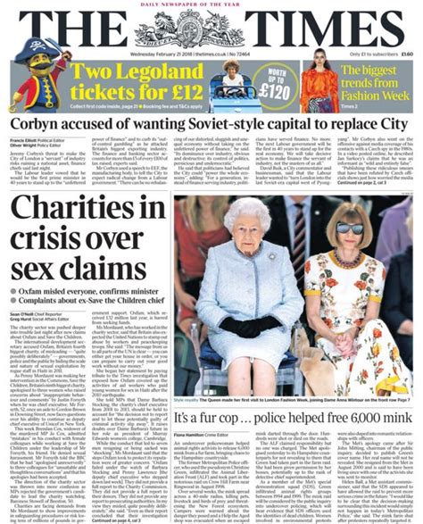 Newspaper Headlines Charity Sex Claims And Queen Of Fashion Bbc News