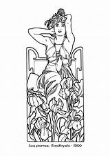 Nouveau Mucha Alfons Alphonse Coloring Colouring Pages Dvdbash Maria Visit Works Naar Kleurplaat Tattoo Choose Board sketch template