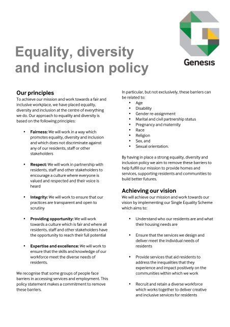 equality diversity  inclusion policy genesis housing association