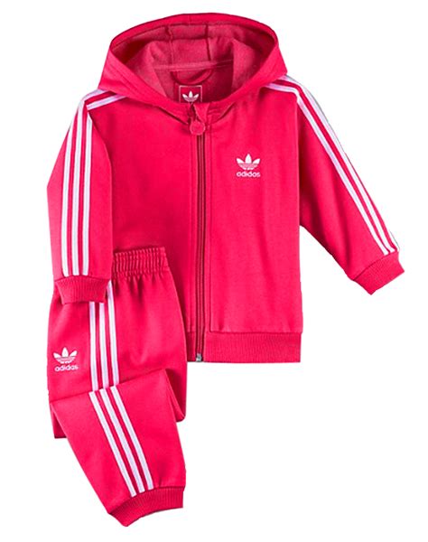 adidas originals  stripe fleece hooded pinkwhite infants tracksuit