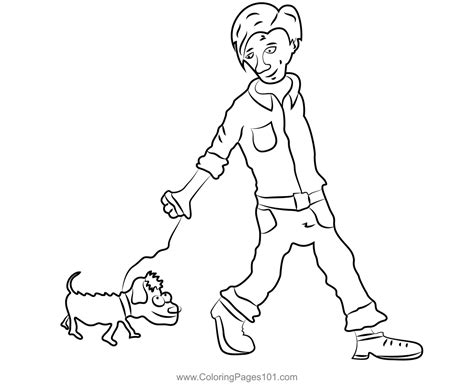 man walking dog coloring page  kids  men printable coloring