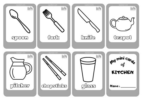 kitchen utensils  mini cards coloring ezpzlearncom