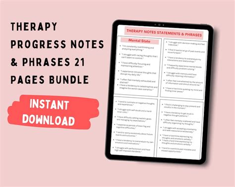 therapy progress notes cheat sheet phrases  statements etsy