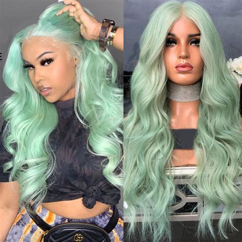 Lm Mint Green Loose Wave Wig Brazilian Remy Lace Front