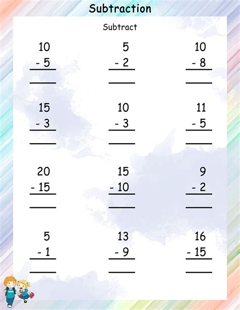 subtraction printable worksheets students  work  problems