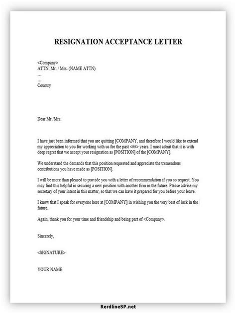 resignation acceptance letter sample template redlinesp