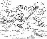 Rabbit Chasing Cartoon Drawing Coloring Eggs Vector Concept Illustration Flying Shutterstock Template sketch template