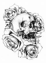 Skull Roses Rose Tattoo Skulls Coloring Drawing Pages Drawings Sketch Outlines Tattoos Sketches Easy Outline Designs Sugar Girl Tumblr Style sketch template