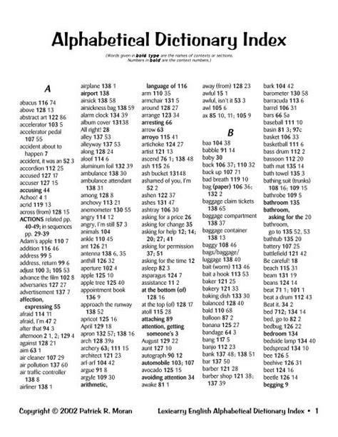alphabetical dictionary index lexicarry