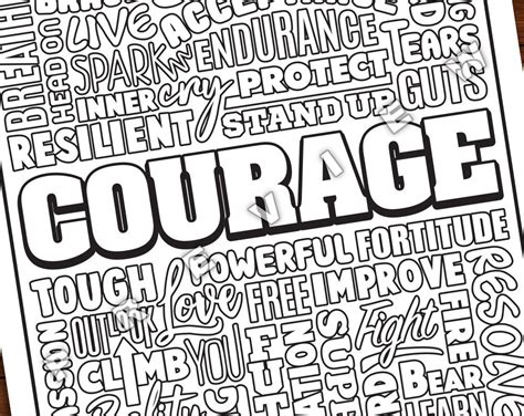 downloadable courage motivational quote coloring page etsy india