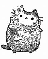Coloring Cat Pages Kawaii Pusheen Zentangle Print sketch template