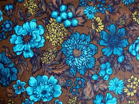 vintage 60s turquoise floral cotton upholstery fabric