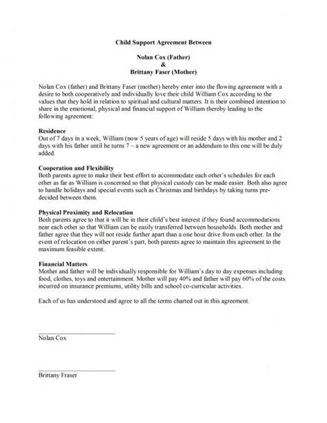child support agreement template support letter child support