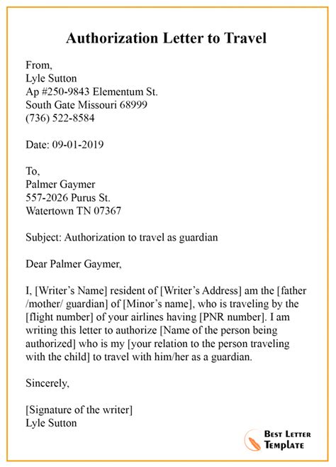 authorization letter sample template examples
