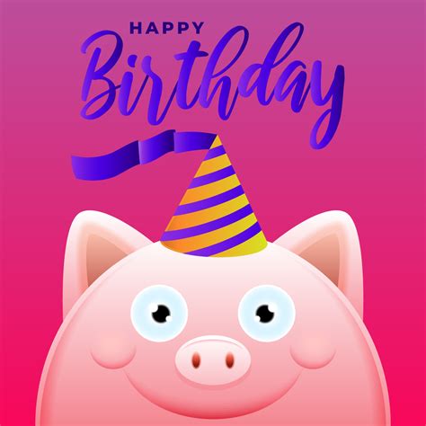 happy birthday greeting card  cute pig vector illustration