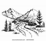 Roads Converted Sketches Montagne Shutterstock Winding Noir Paisaje Berge Easy sketch template