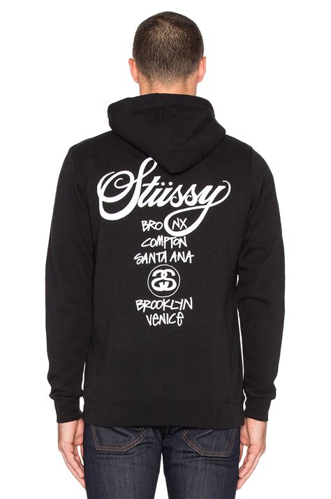 lyst stussy world tour zip hoodie in black for men