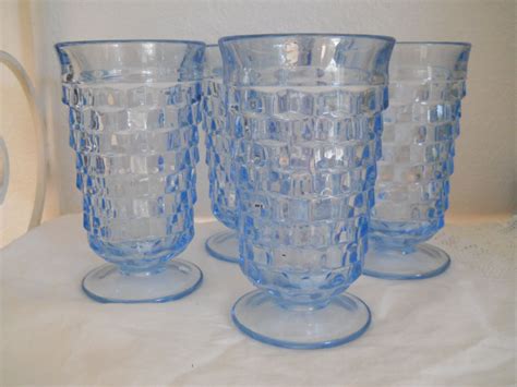 light blue drinking glasses indiana glass whitehall or etsy