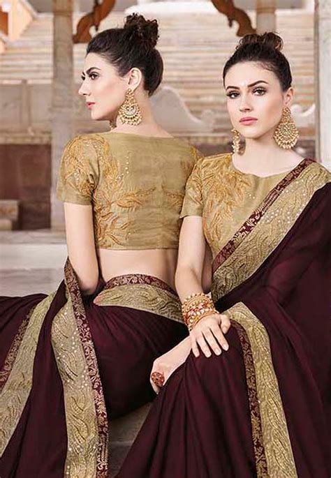 wine silk embroidered saree  blouse