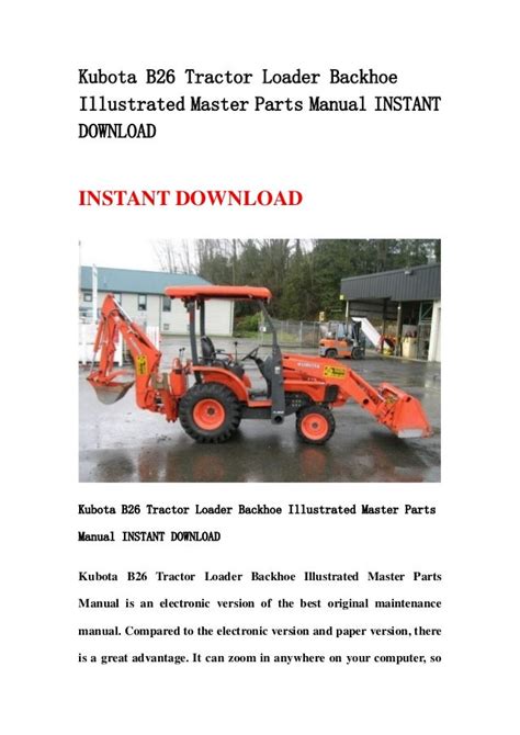 kubota  tractor loader backhoe illustrated master parts manual instant