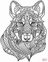 Coloring Wolf Pages Printable Zentangle Head Visit sketch template