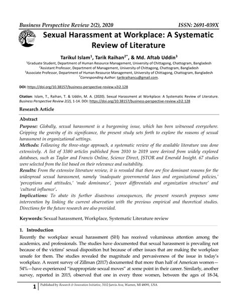 Pdf Sexual Harassment At Workplace A Systematic Review Of Literature