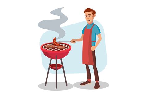 bbq cooking vector man cook grill meat  bbq isolated flat cartoon character illustration