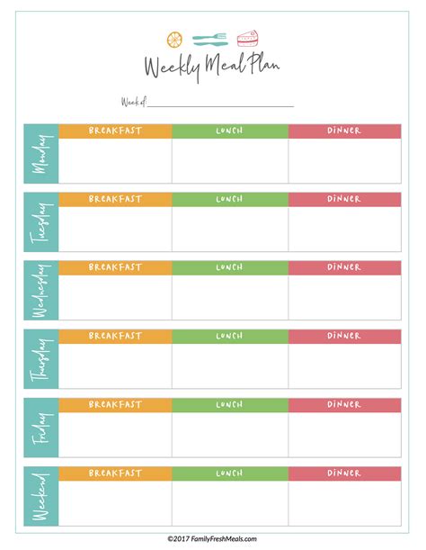 meal plan printables family fresh meals