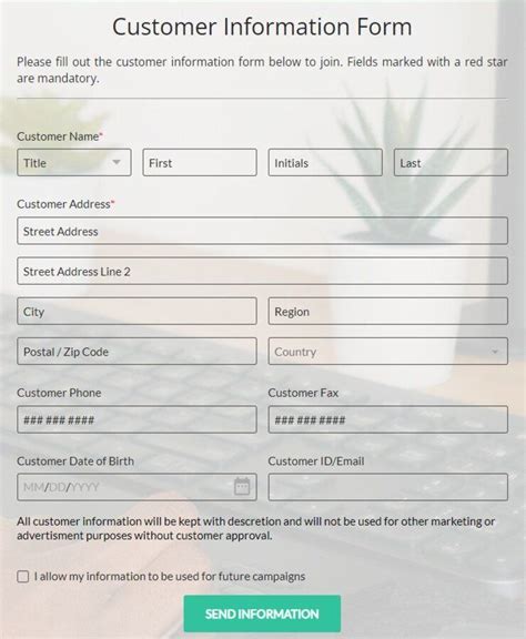 customer information form template  formbuilder