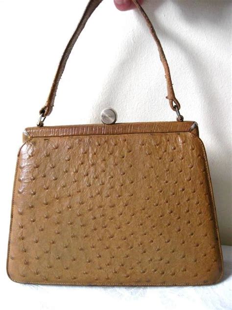 handbags and bags vintage exotic genuine ostrich skin corbeau curio designer tan caramel