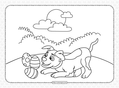 printable dog playing  easter eggs coloring page  printable