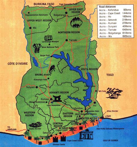 detailed travel map  ghana ghana africa mapsland maps