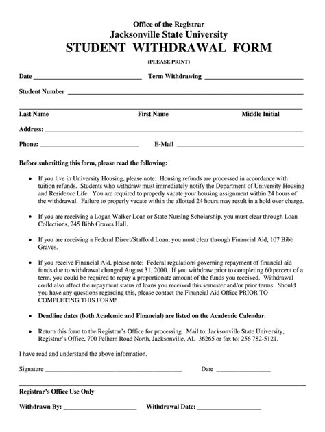 school withdrawal form template fill  printable fillable