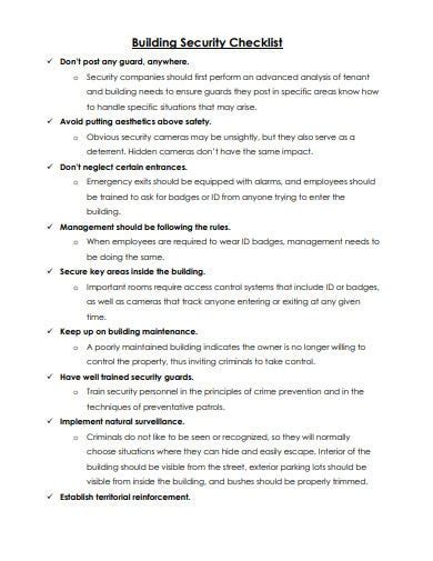 5 Building Security Checklist Templates In Pdf Free And Premium Templates