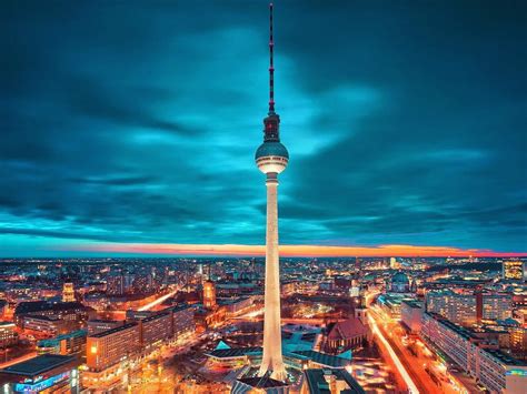 berlin tv tower  night amazing fernsehturm germany hd desktop