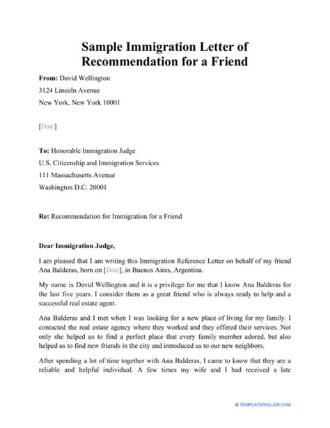 sample immigration letter  recommendation   friend